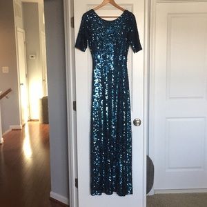 BCBGMAXAZRIA Blue Sequin Formal Dress